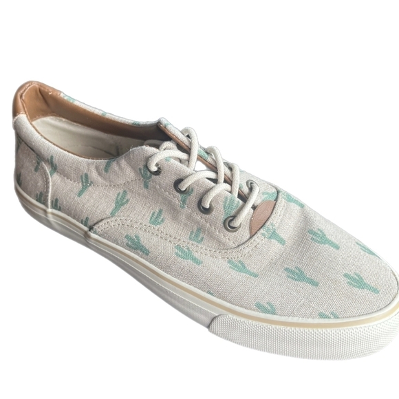 GH Bass Navigate Critter Womens 7M Cactus Print Beige Linen Canvas Boat Shoes - Picture 1 of 11